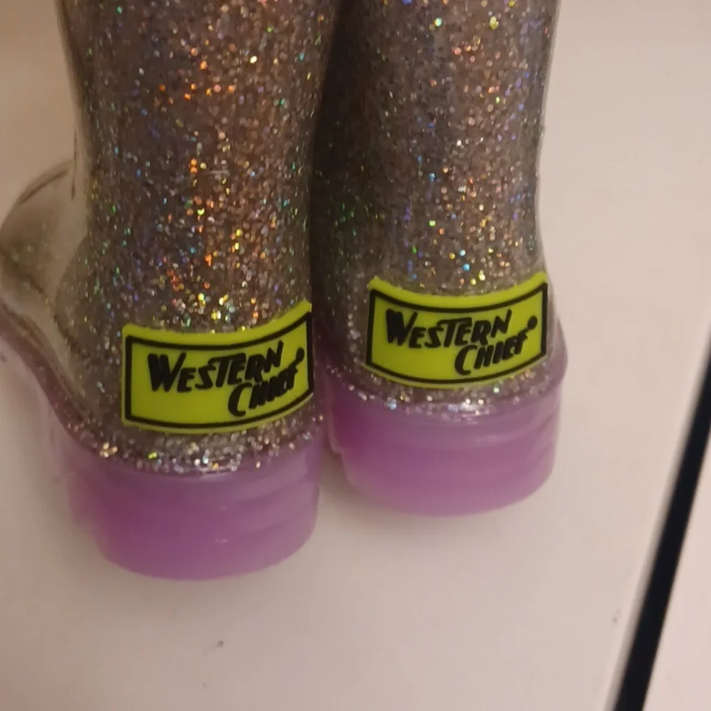 Western Chief Glitter Rain Boots with Purple Soles